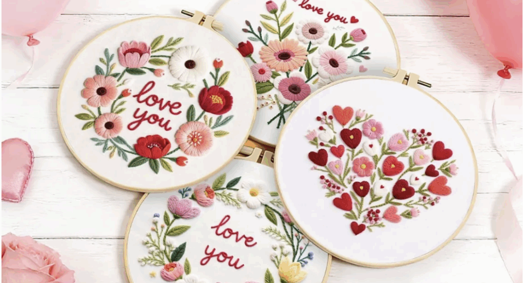 Valentine's day themed embroidery designs